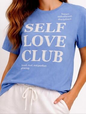Grayson Threads Blue "SELF LOVE CLUB" Graphic Tee-Size SM NWT